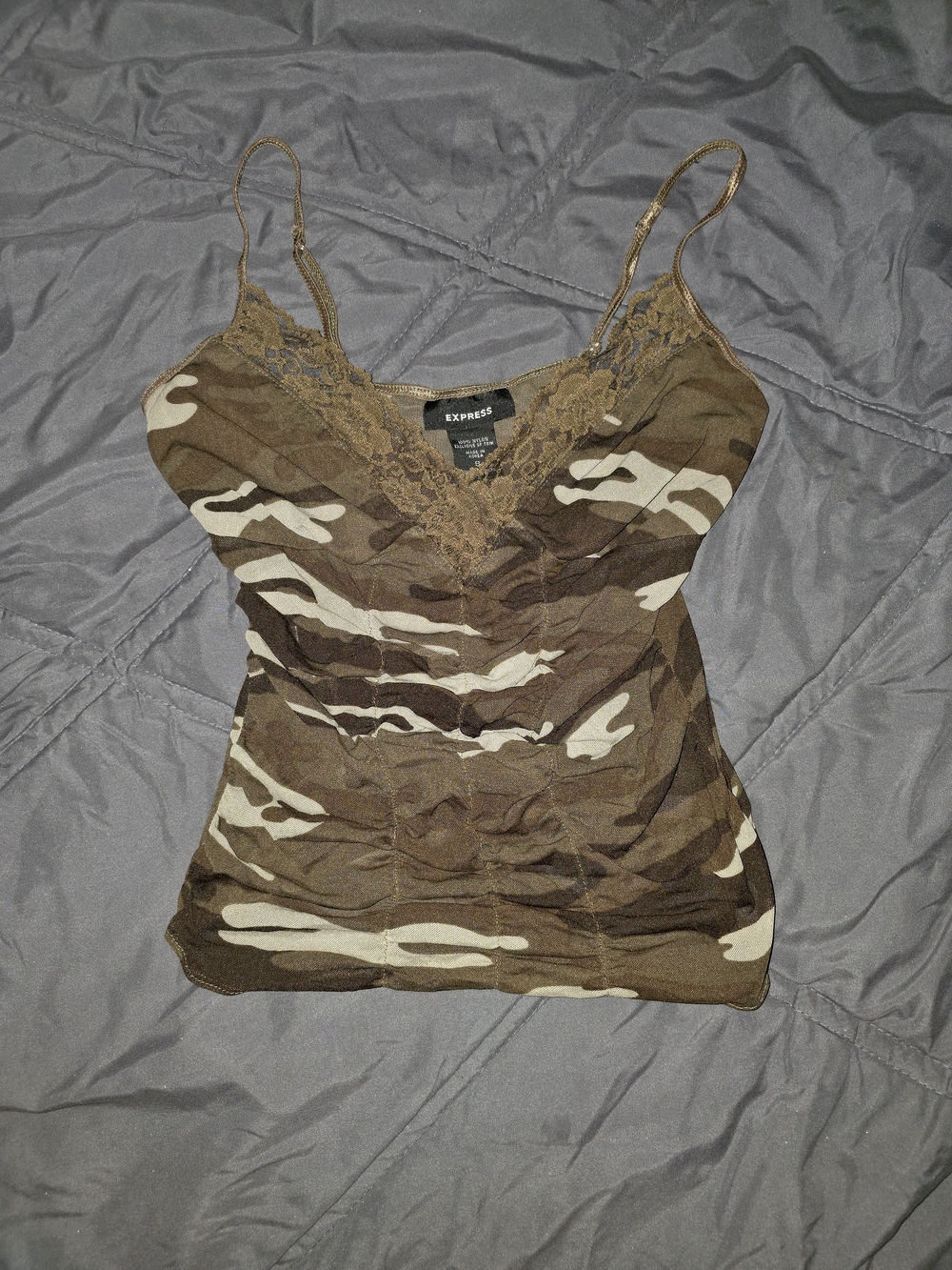 Express Olive Sheer Camo Sexy Lace-Trim Cami
